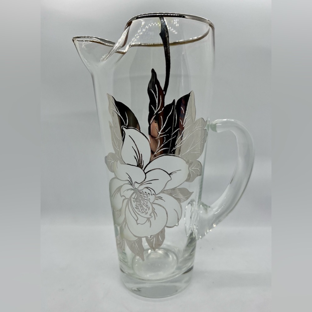 Vintage Imperial Sterling Silver Overlay Glass Pitcher 8.75”